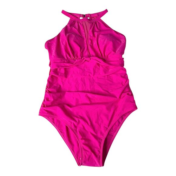 NEW BeWicked Mesh Inset SWIMSUIT Women's LG Fuschia Pink Mesh High Neck Briella - Picture 9 of 10